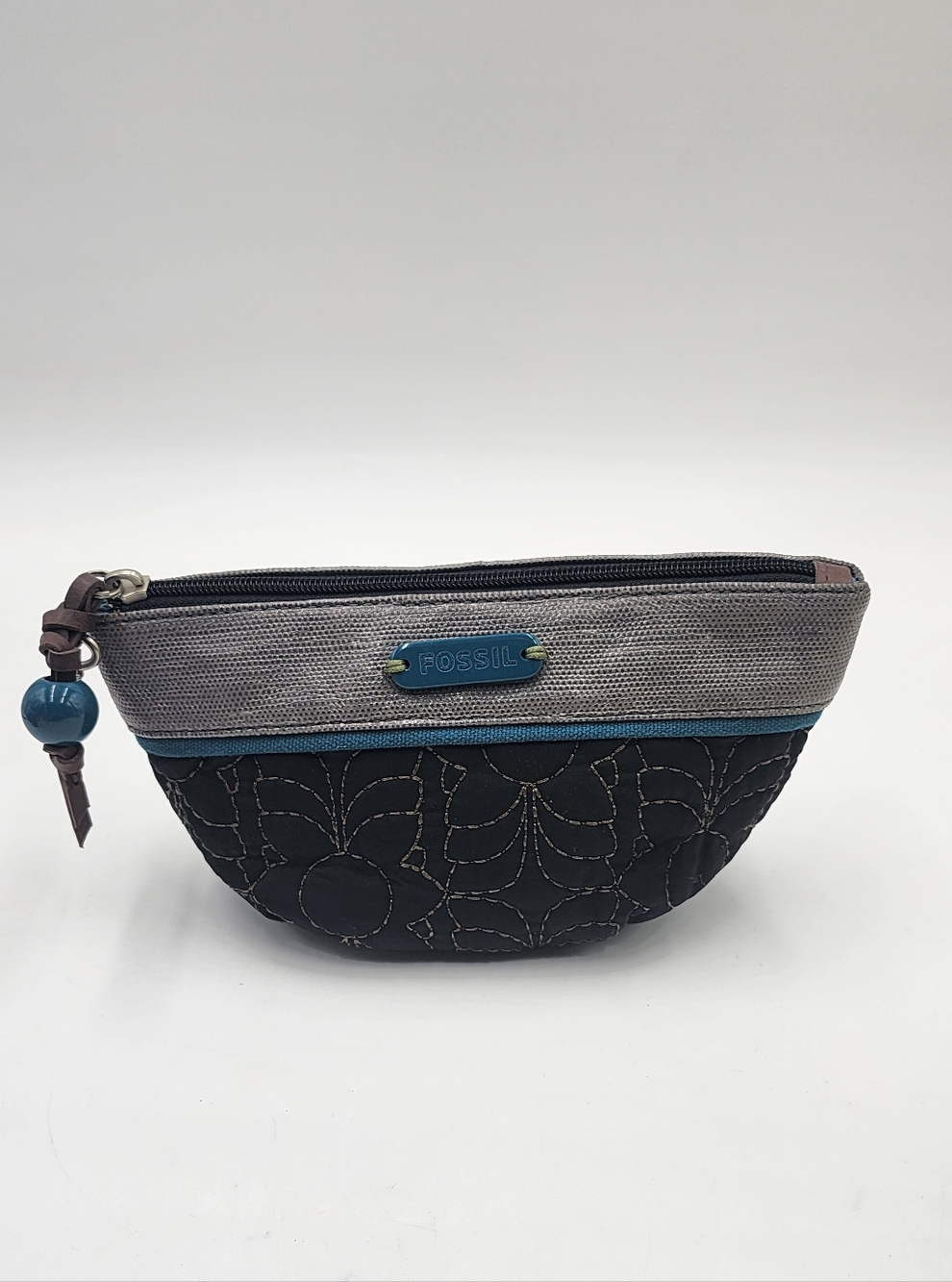 Fossil Key•Per  Zipper Pouch Makeup Cosmetic Bag Floral Quilting